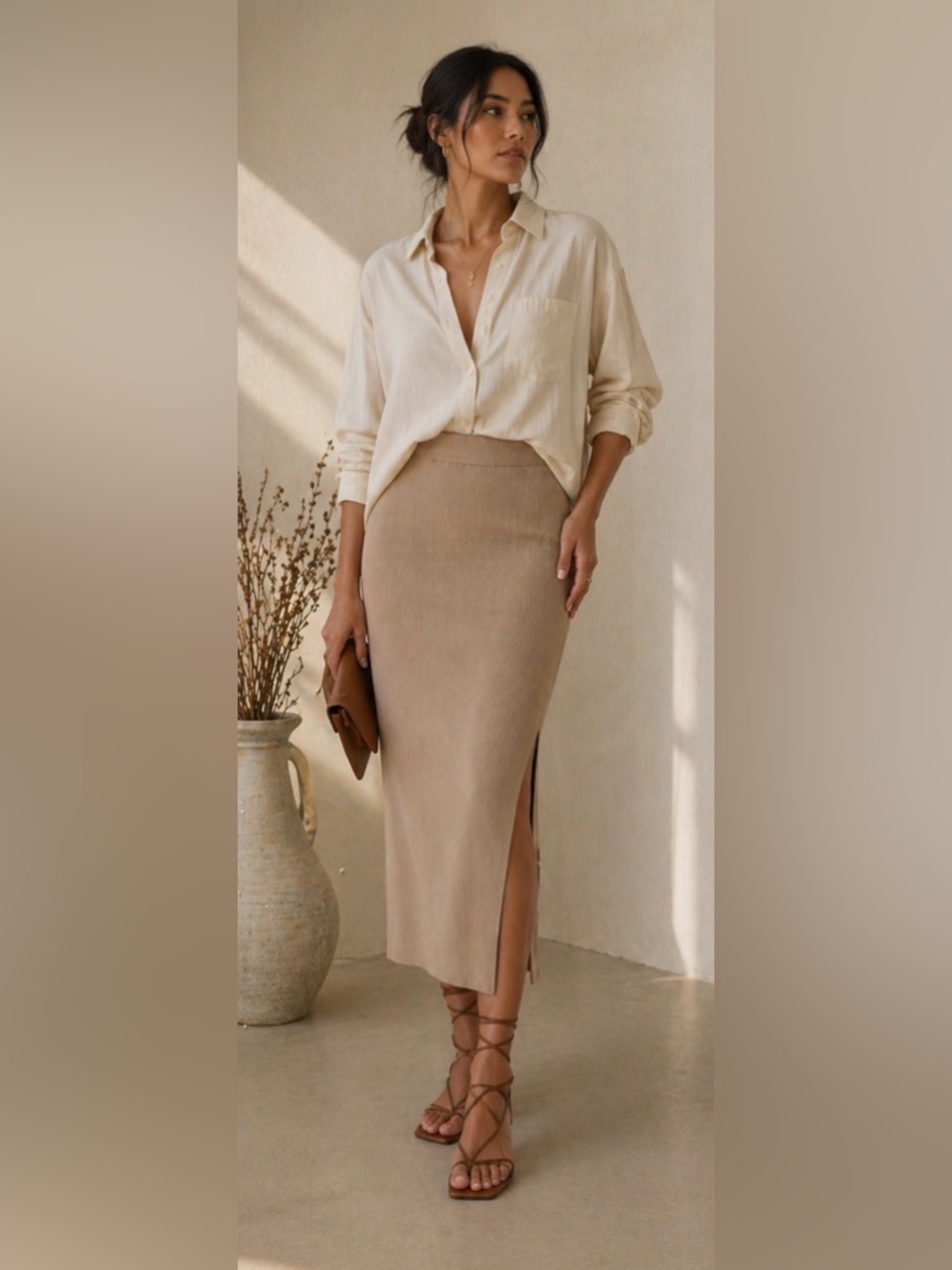 Sanctuary Ribbed Maxi Skirt in Tan